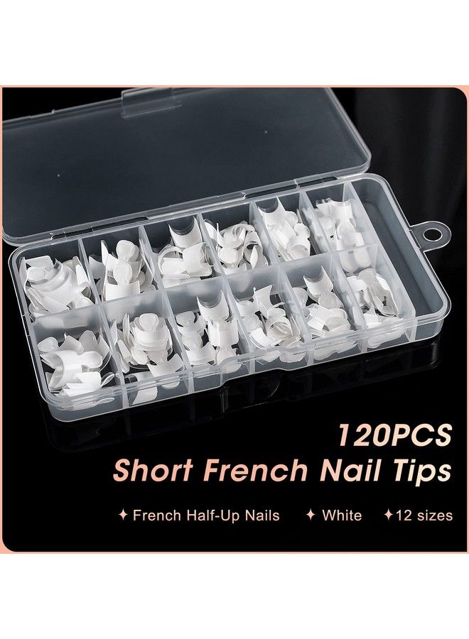 White French Nail Tips120Pcs Short French Style Acrylic Nail Tip 12 Sizes False Nail Clear And White Press On Nails For Women(Whiteclear)