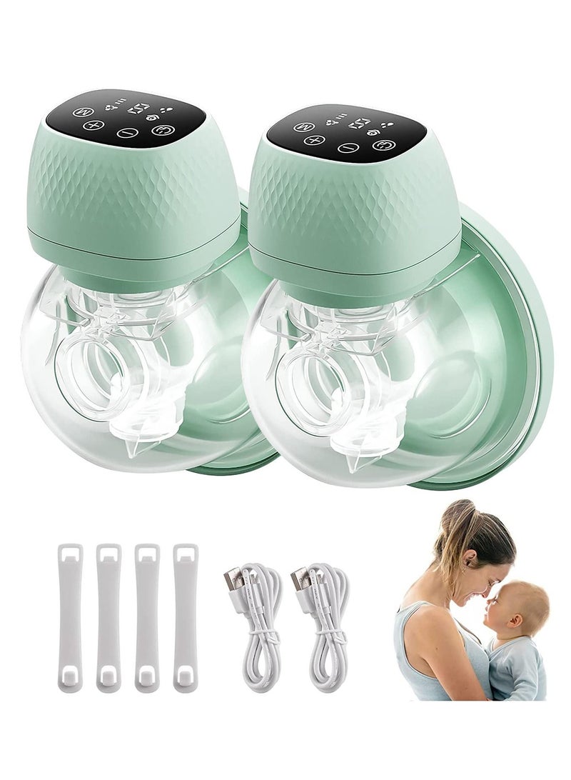Double Wearable Breast Pump - 3 Modes & 9 Levels Touch Screen, Portable Electric Breast Pump, Wireless Pump,  Low Noise &Painless Breastfeeding,  Green