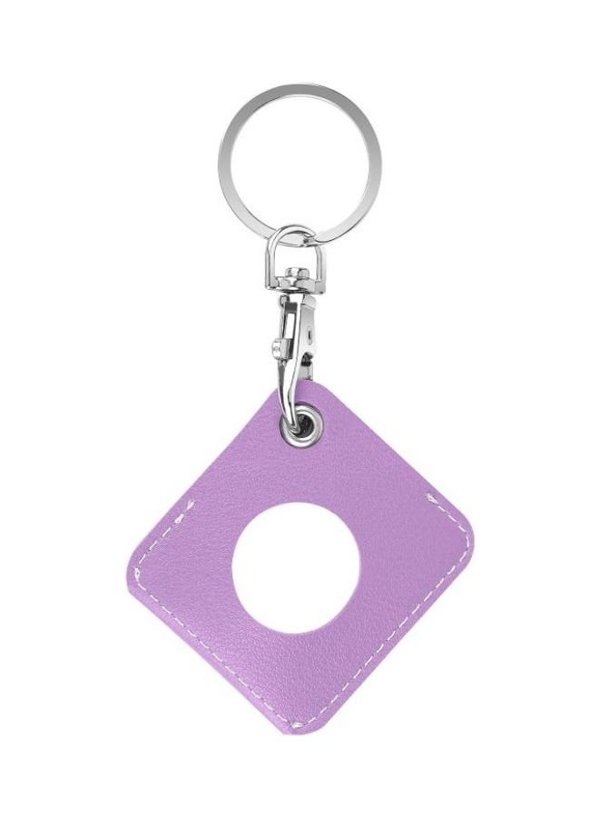Square PU Leather Case Shockproof Anti-Scratch Protective Cover with Keychain Ring Loop for Apple AirTag Purple