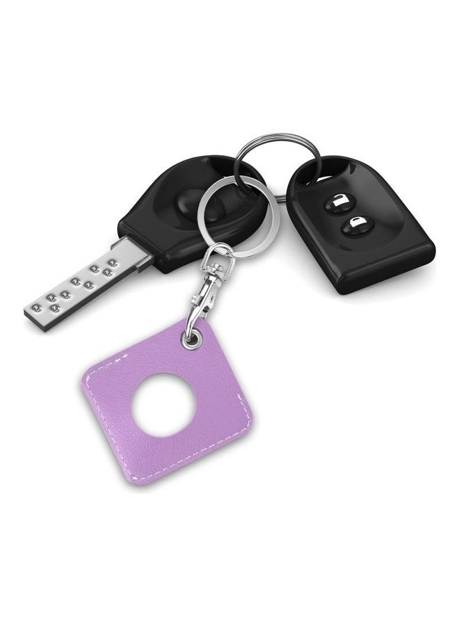 Square PU Leather Case Shockproof Anti-Scratch Protective Cover with Keychain Ring Loop for Apple AirTag Purple