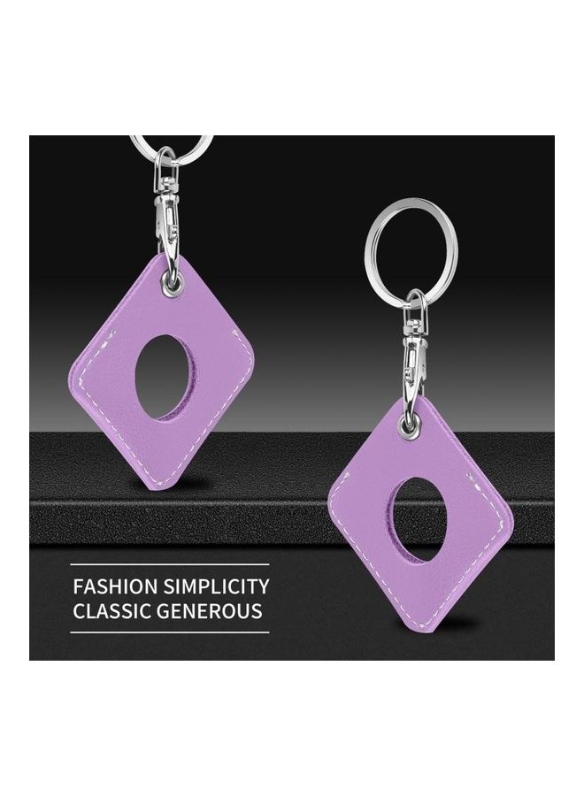 Square PU Leather Case Shockproof Anti-Scratch Protective Cover with Keychain Ring Loop for Apple AirTag Purple
