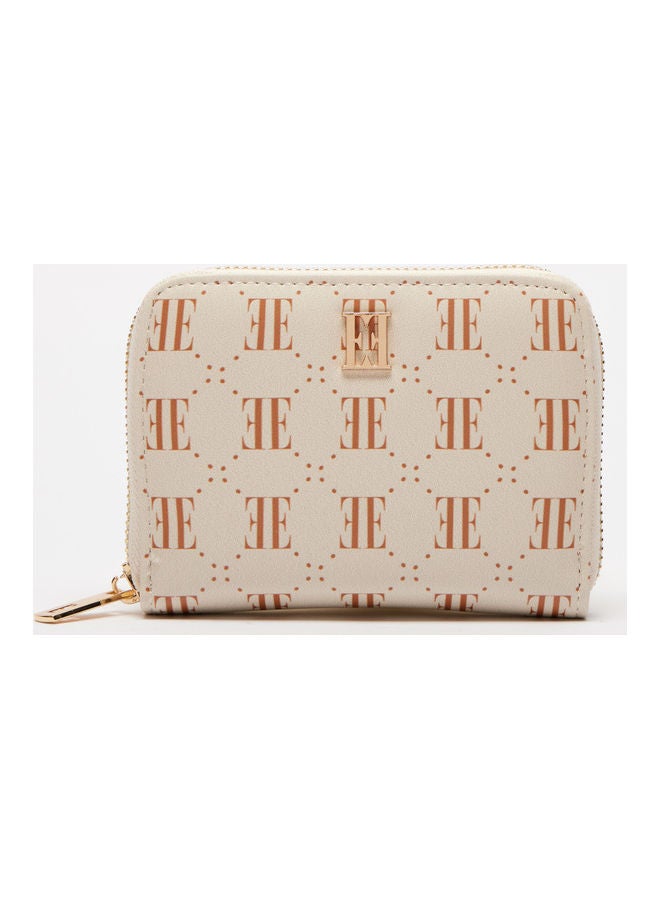 Monogram Print Zip Around Wallet Beige