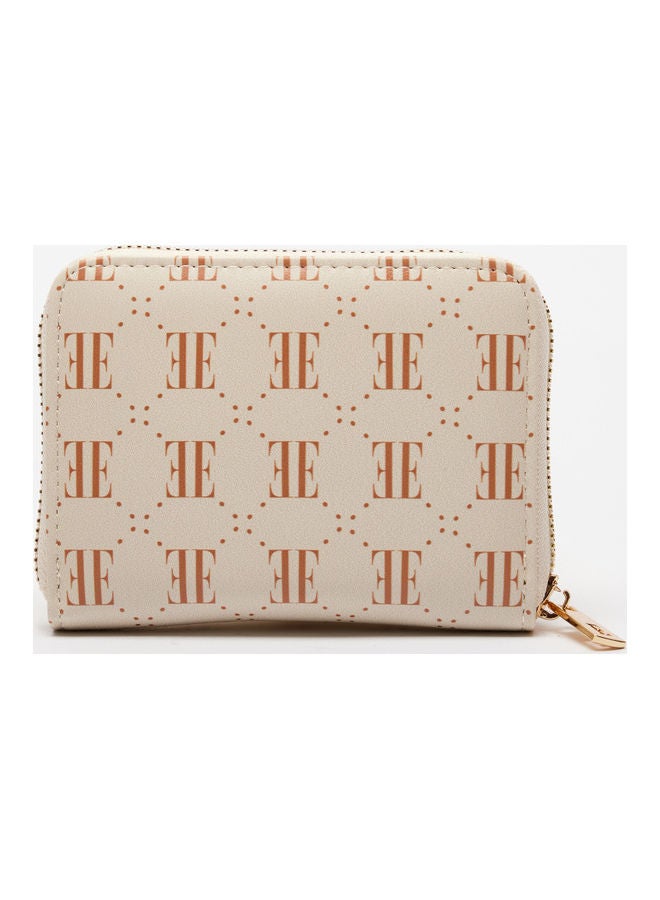 Monogram Print Zip Around Wallet Beige