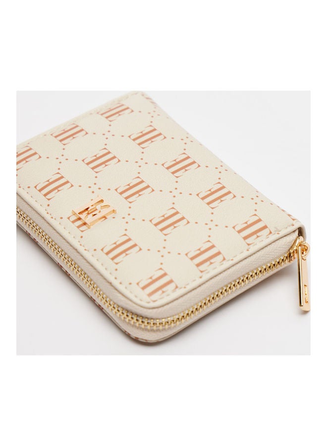 Monogram Print Zip Around Wallet Beige