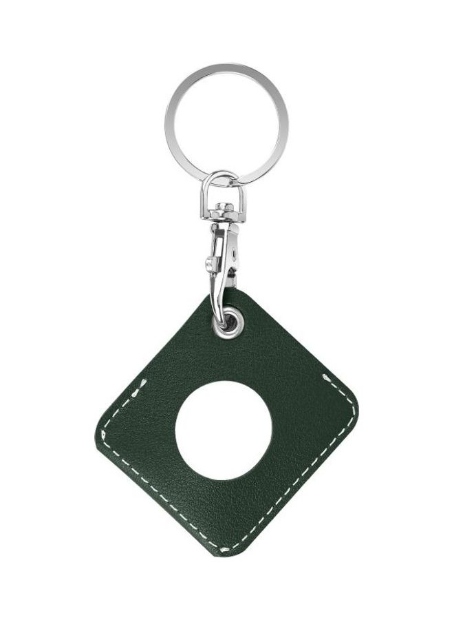 Square PU Leather Case Shockproof Anti-Scratch Protective Cover with Keychain Ring Loop For Apple AirTag Deep Green