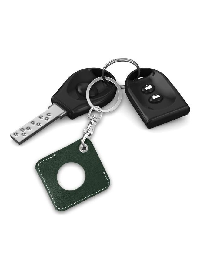 Square PU Leather Case Shockproof Anti-Scratch Protective Cover with Keychain Ring Loop For Apple AirTag Deep Green