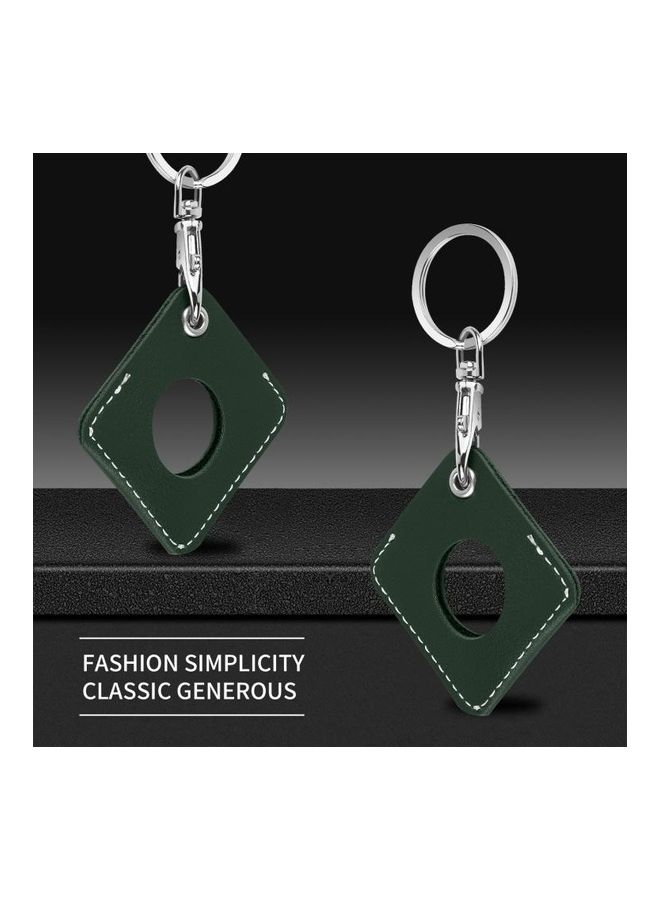Square PU Leather Case Shockproof Anti-Scratch Protective Cover with Keychain Ring Loop For Apple AirTag Deep Green