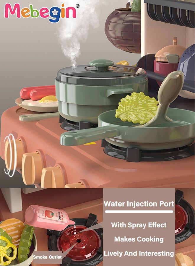 42 Pcs Pretend Kitchen Toy Set with Accessories, Kitchen Play Set Toy with Realistic Light Sound Steam Simulation, Indoor Kitchen Cooking Playset Toys with Water Outlet, Toys for Children Kids Girls