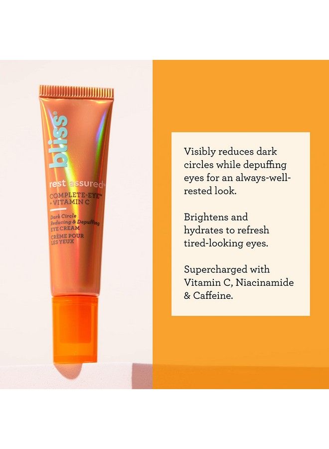 Rest Assured ™ Eye Cream : Dark Circle Reducing & Depuffing Eye Cream : With Vitamin C & Caffeine : Clean : Crueltyfree : Vegan : 05 Oz