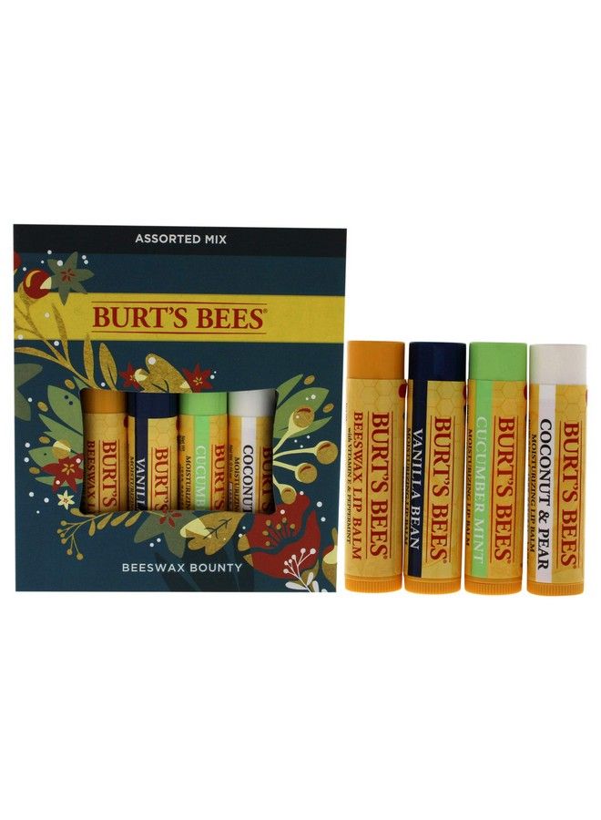 Burt’S Bees Holiday Gift 4 Lip Balm Stocking Stuffer Products Beeswax Bounty Assorted Set Original Beeswax Vanilla Bean Cucumber Mint & Coconut Pear (Old Verison)