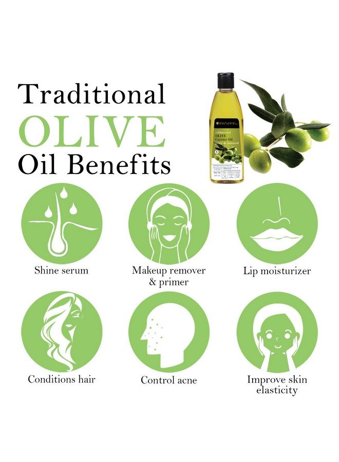 Olive Carrier Oil For Hair Nourishment Moisturizing Skin 100% Pure & Natural Undiluted Coldpressed Oil (Pack Of 2) 225Ml Each
