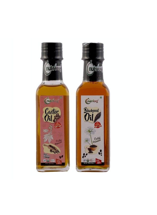 Cold Pressed 100% Organic Castor & Black Seeds Oil 200 Ml (Pack Of 2*100Ml ) ; With Deep Nourishing Properties ; Weight Management ; For Hair & Skin
