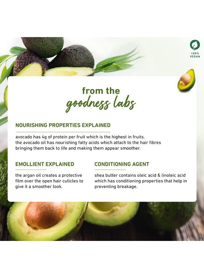 Avocado Nourishing Hair Mask For Frizzfree Hair ; Avocado Oil Argan Oil Shea Butter ; Hair Spa Treatment For Smooth Hair ; 100 Vegan ; 250 Gram