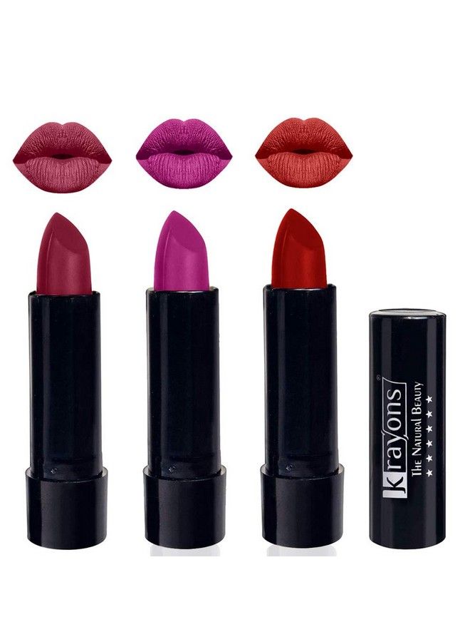Cute Pop Matte Lipstick Waterproof Longlasting Shocking Pink French Rose Centre Stage 3.5Gm Each (Pack Of 3)
