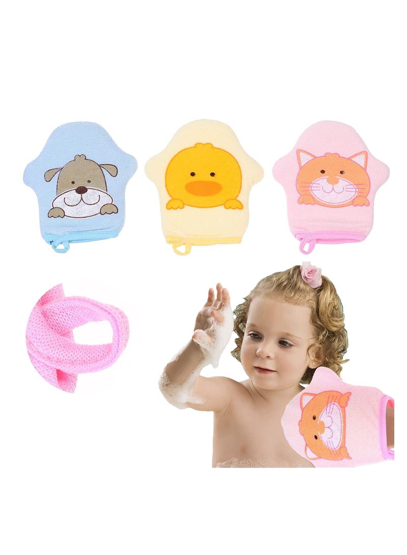 Baby Bath Gloves 3pcs Shower Foaming Sponge Body Cleansing Scrub, Soft Towel For Infant Toddler