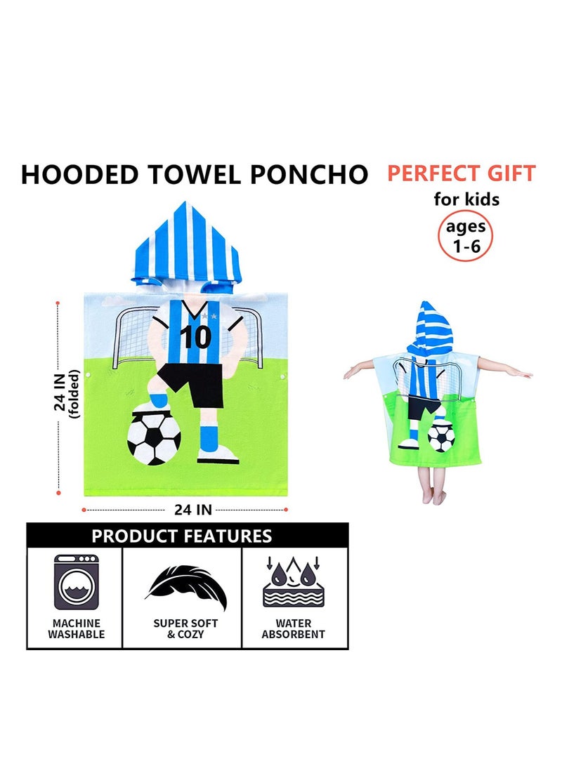 Kids Bath Towel for 1-6 Years Toddler, 1Pcs Hooded Towel, Microfiber Super Soft Robe Poncho Bathrobe, Boys Girls Swimming Beach Holiday Water Playing Pool Coverups (Soccer Kid)