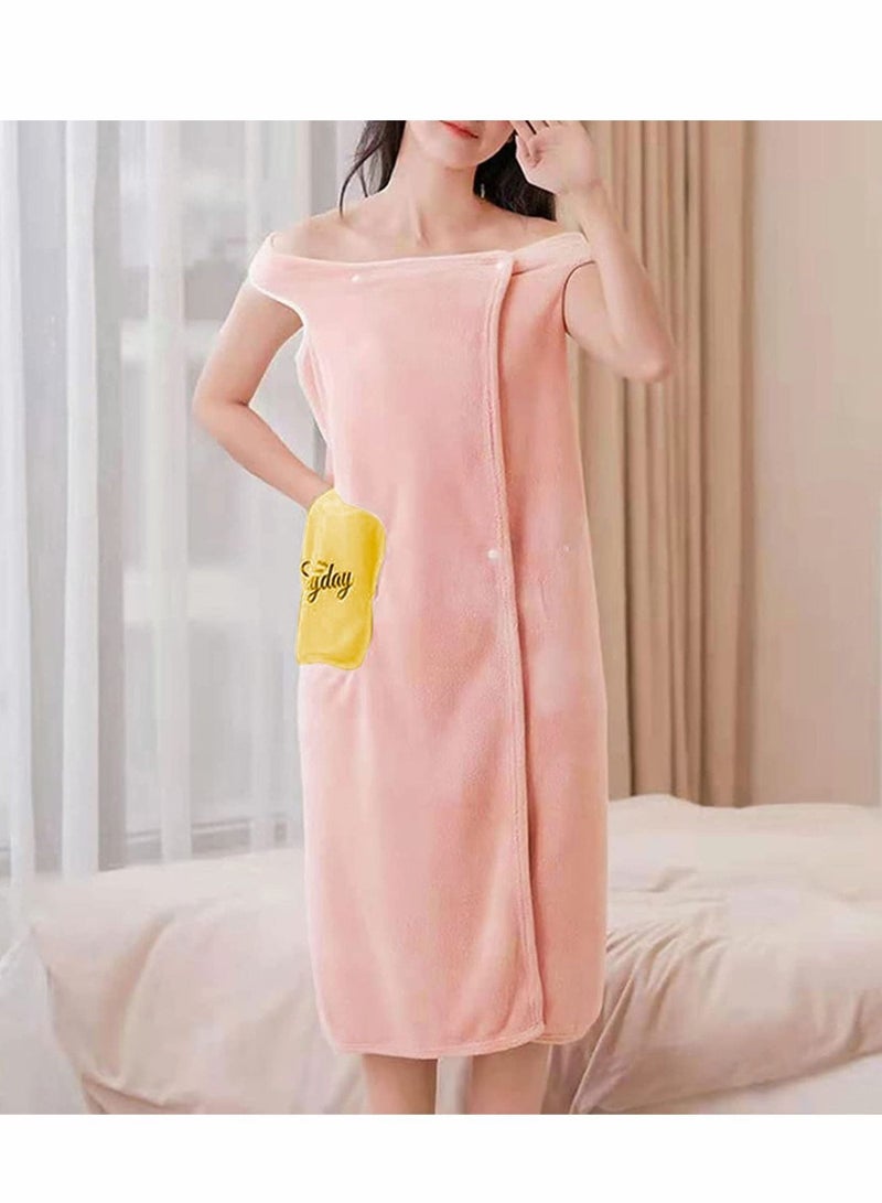 Plush Bathrobe for Women, Thick Winter with Strap, Sleepwear Bathrobes Nightdress Soft Flannel, Shoulder Wearable, Water Absorption Quick Dry Body Towel Home (Size L)