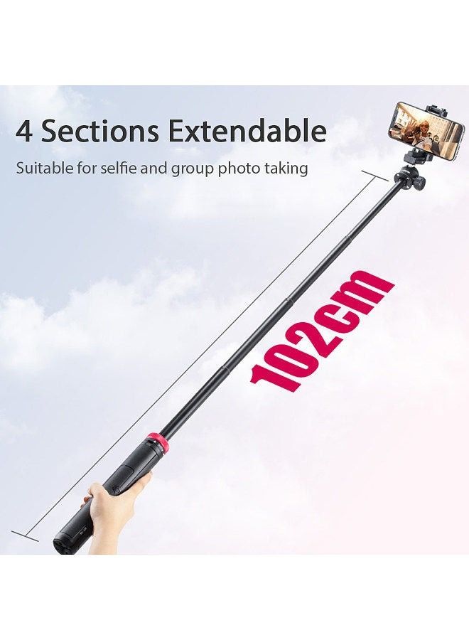 MT-44 Extendable Mini Tripod Stand Flexible Portable Selfie Stick with 360° Rotatable Ball Head Quick Release Plate Phone Clip Max. Load Bearing 1.5kg