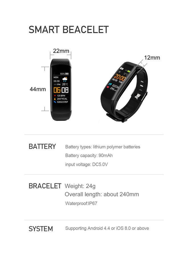 C5 Smart Sports Bracelet 0.96-Inch TFT Single-Touch Screen BT4.0 IP67 Waterproof Fitness Tracker Black