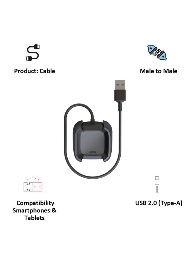 USB Charging Cable For Fitbit Versa 1.3meter Black/Silver