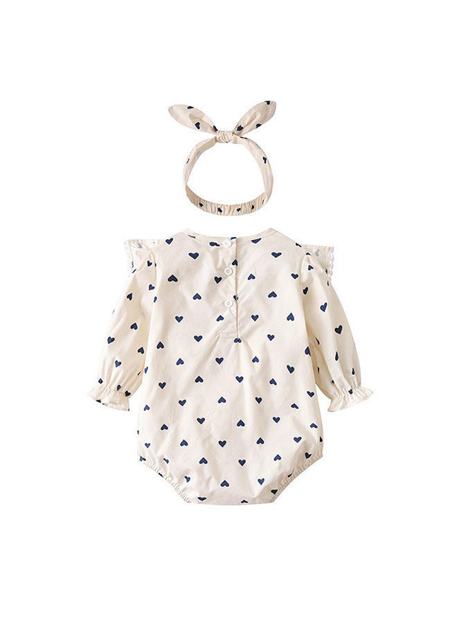 Baby One Piece Bodysuit Cute Heart-Shaped Printed One-Piece Suit With Ruffle Trim At The Chest, Button Closure Back, Snap Crotch For Easy On And Off