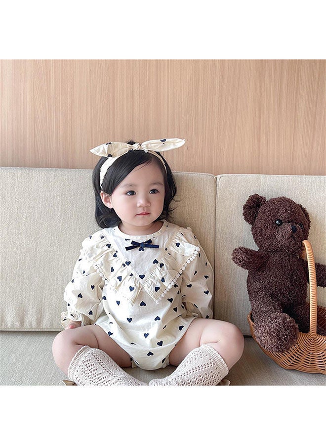 Baby One Piece Bodysuit Cute Heart-Shaped Printed One-Piece Suit With Ruffle Trim At The Chest, Button Closure Back, Snap Crotch For Easy On And Off