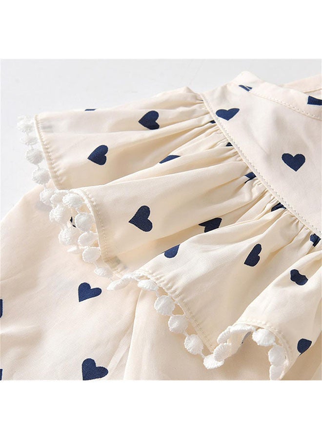 Baby One Piece Bodysuit Cute Heart-Shaped Printed One-Piece Suit With Ruffle Trim At The Chest, Button Closure Back, Snap Crotch For Easy On And Off