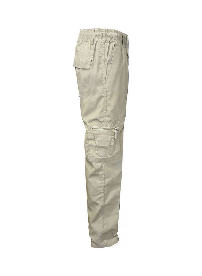 Men Elasticated Casual Multi-Pocket Zipper Long Sport Sweatpants Work Pants Khaki