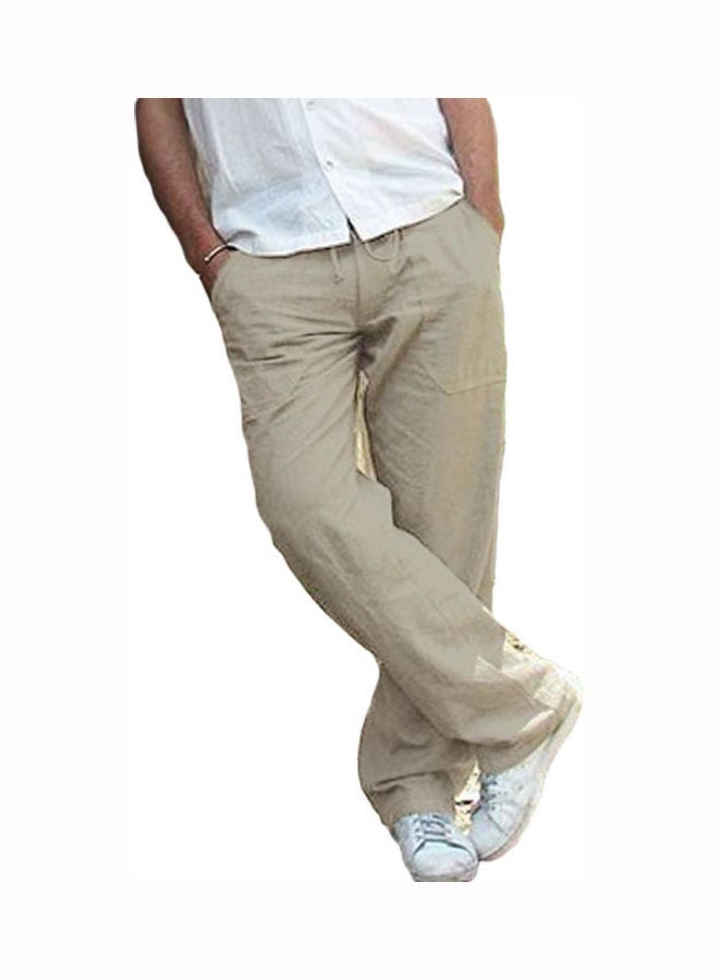 Men Solid Colour Multi-Pocket Loose Elastic Drawstring Straight Trousers Jog Pants Light Gray