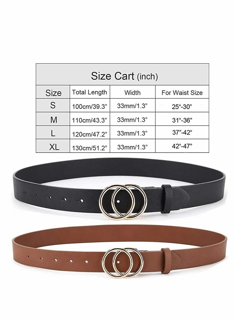 Women Belts for Jeans Dress with Fashion Double O Ring Buckle and Soft PU Faux Leather Belt(S,2 PCS)