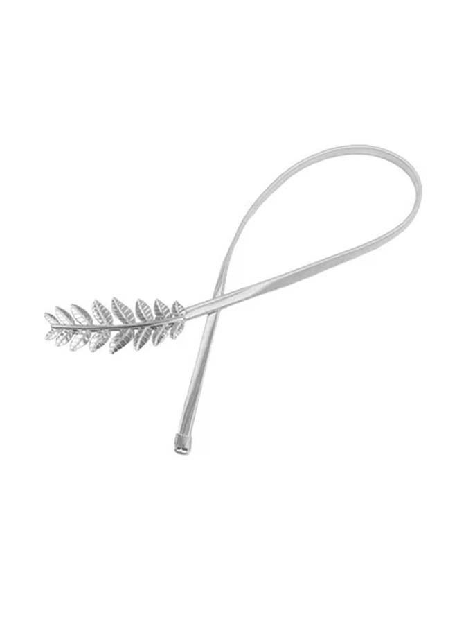 Skinny Elastic Belt Leaf Design Clasp Silver