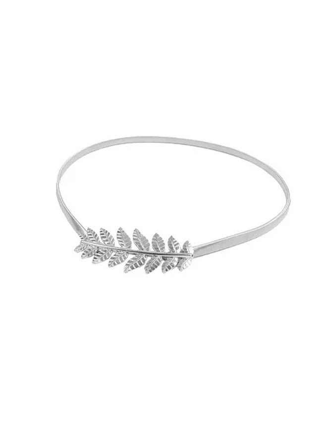 Skinny Elastic Belt Leaf Design Clasp Silver