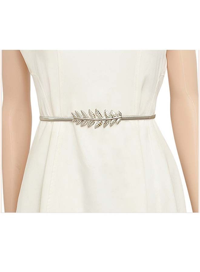 Skinny Elastic Belt Leaf Design Clasp Silver