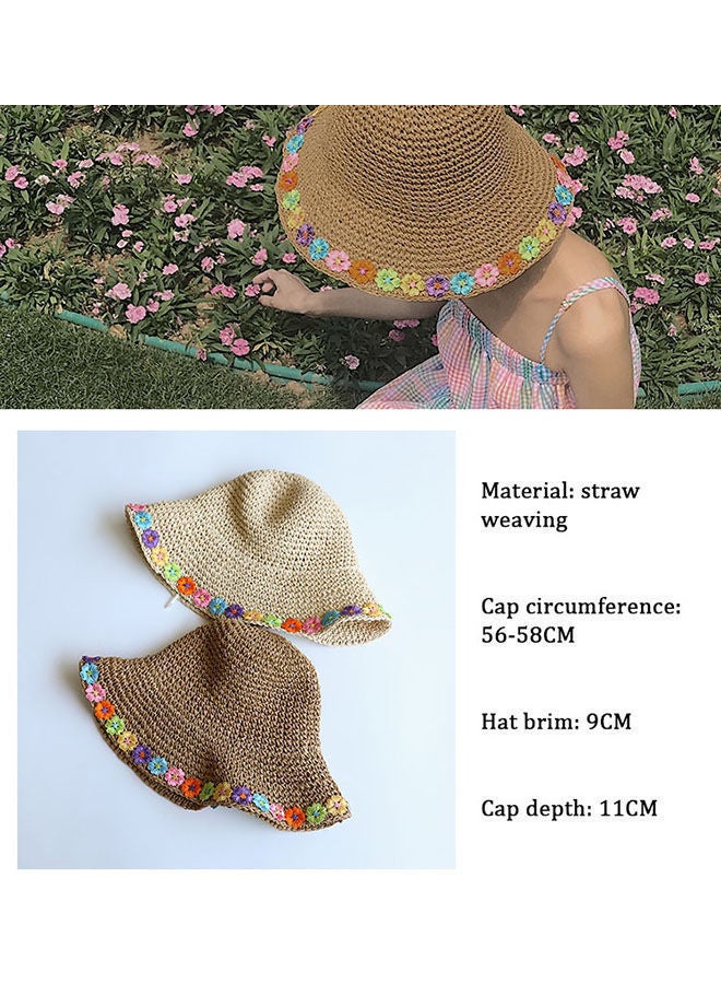 Women'S Fashion Sunshade Hat Lace Hollow Woven Big Brim Beach Ruffle Design Foldable Flower Fisherman