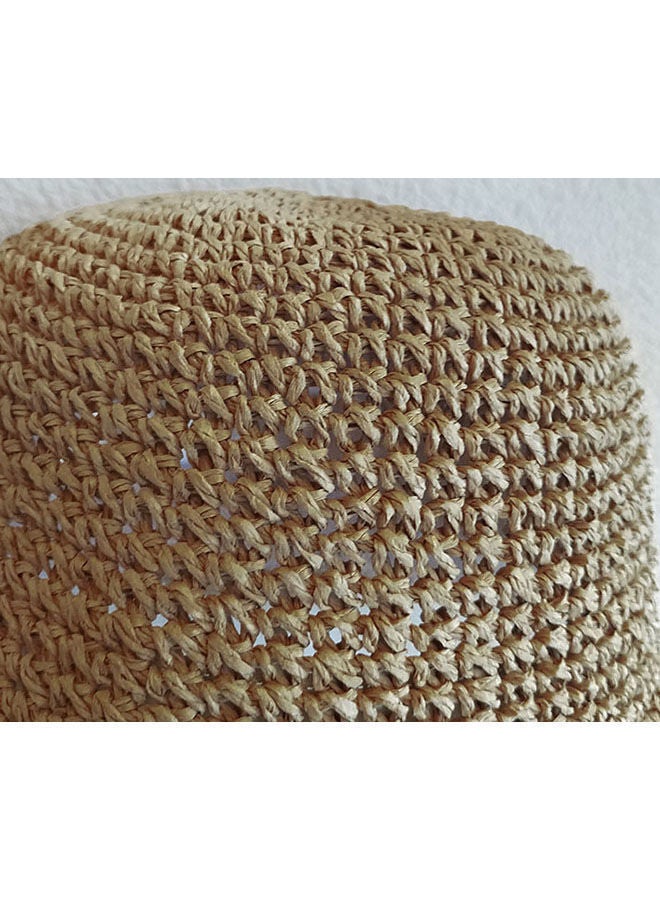 Women'S Fashion Sunshade Hat Lace Hollow Woven Big Brim Beach Ruffle Design Foldable Flower Fisherman