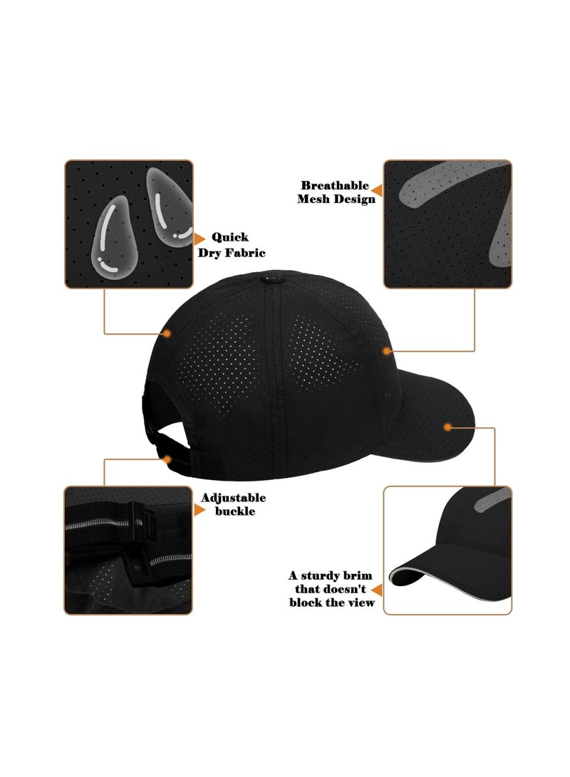 Baseball Cap Mens - Running Quick Dry Sports Mesh Reflective Brim Breathable Sun Hat Unisex Lightweight Adjustable Summer Hats for Outdoor