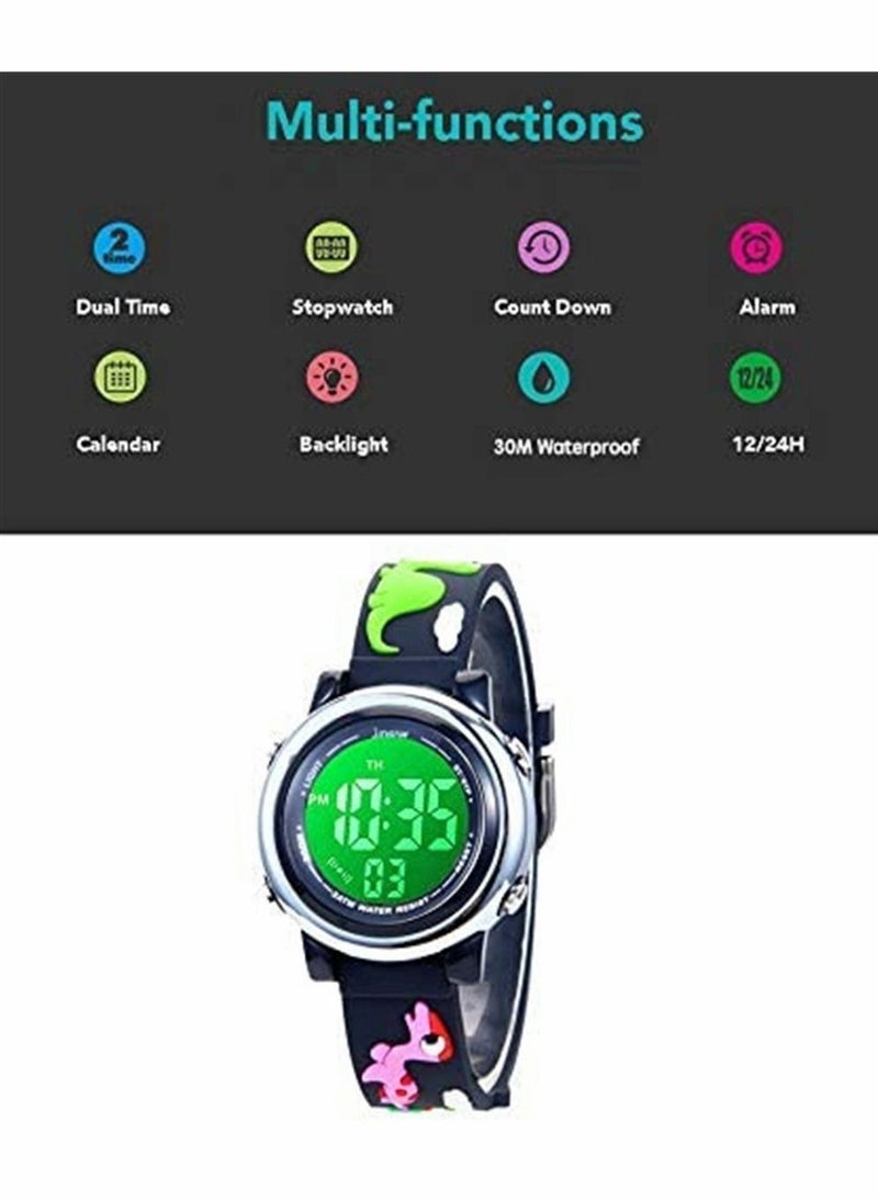 Toddler Kids Digital Watches,3D Cute Cartoon 7 Color Lights Waterproof Sport Electronic Wrist Watch with Alarm Stopwatch for 3-10 Year Boys Girls Little Children