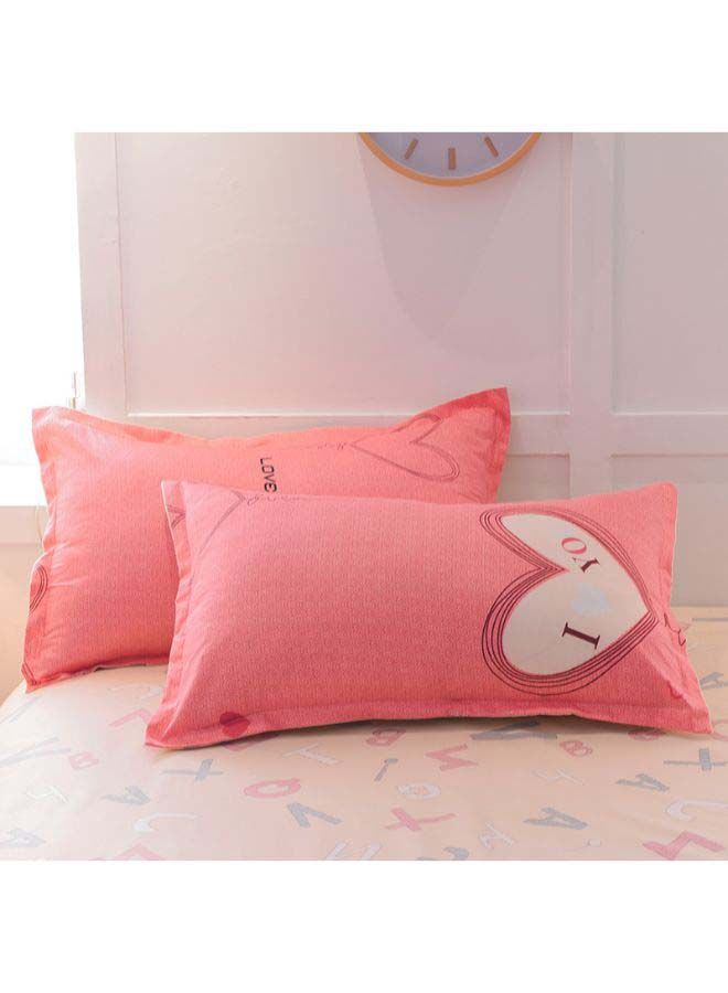 4-Piece European Style Heart Printed Duvet Cover Set Polyester Pink/Beige/White Single