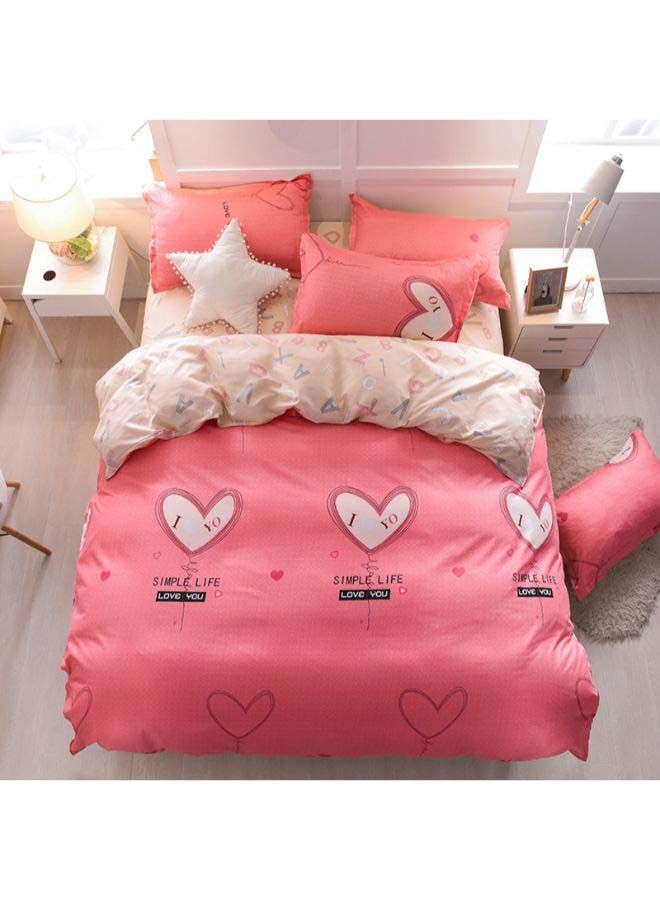 4-Piece European Style Heart Printed Duvet Cover Set Polyester Pink/Beige/White Single