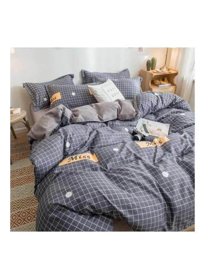 4-Piece Polyester Duvet Cover Set Grey/White