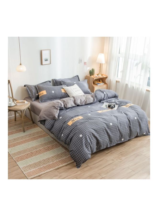 4-Piece Polyester Duvet Cover Set Grey/White