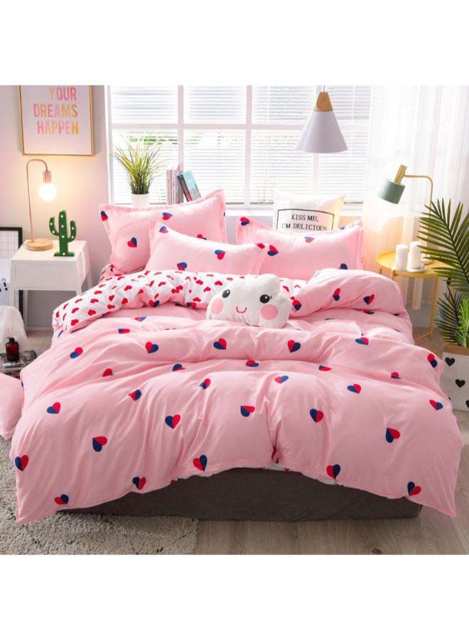 6-Piece Heart Seal Township Duvet Cover Set Polyester Pink/White/Blue Single