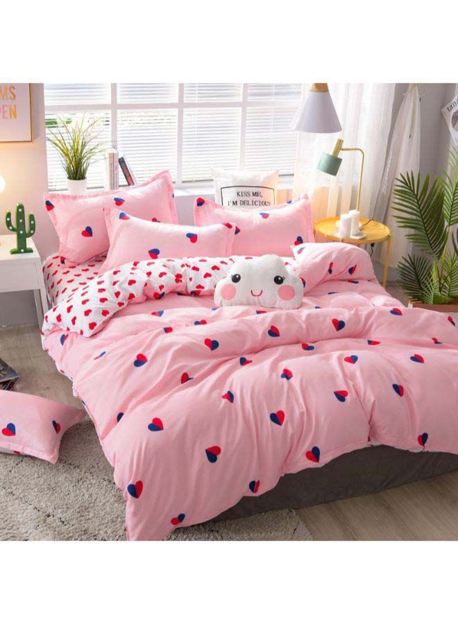 6-Piece Heart Seal Township Duvet Cover Set Polyester Pink/White/Blue Single