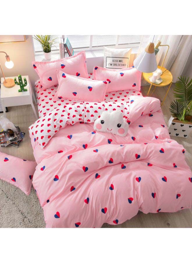 6-Piece Heart Seal Township Duvet Cover Set Polyester Pink/White/Blue Single