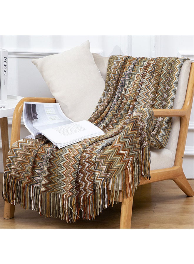 Striped Sofa Blanket Polyester Yellow 130x170cm