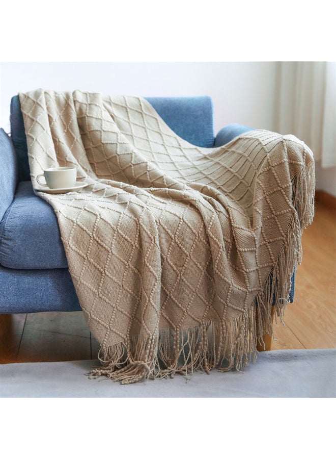 Tassel Design Soft Blanket Keep Warm Cotton Beige 127 x 172cm