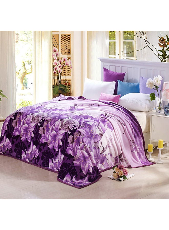 Flower Printed Soft Blanket Cotton Purple 180x200centimeter