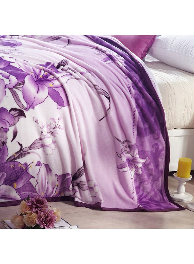 Flower Printed Soft Blanket Cotton Purple 180x200centimeter