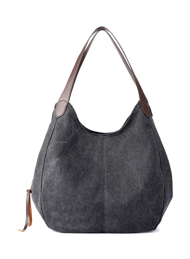 Stitched Detailed Hobo Bag Black