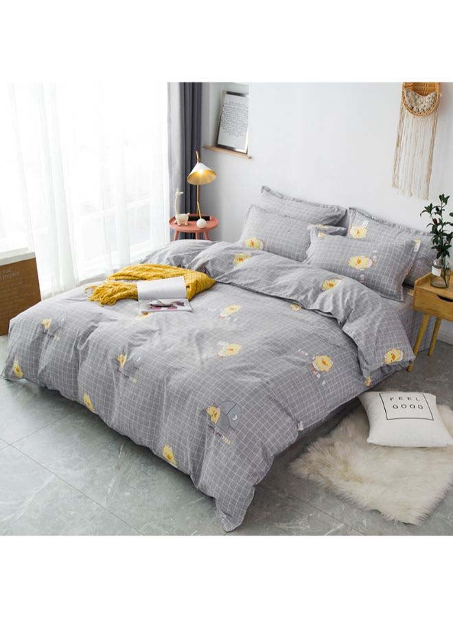 4-Piece Printed Duvet Cover Set Polyester Grey/Yellow